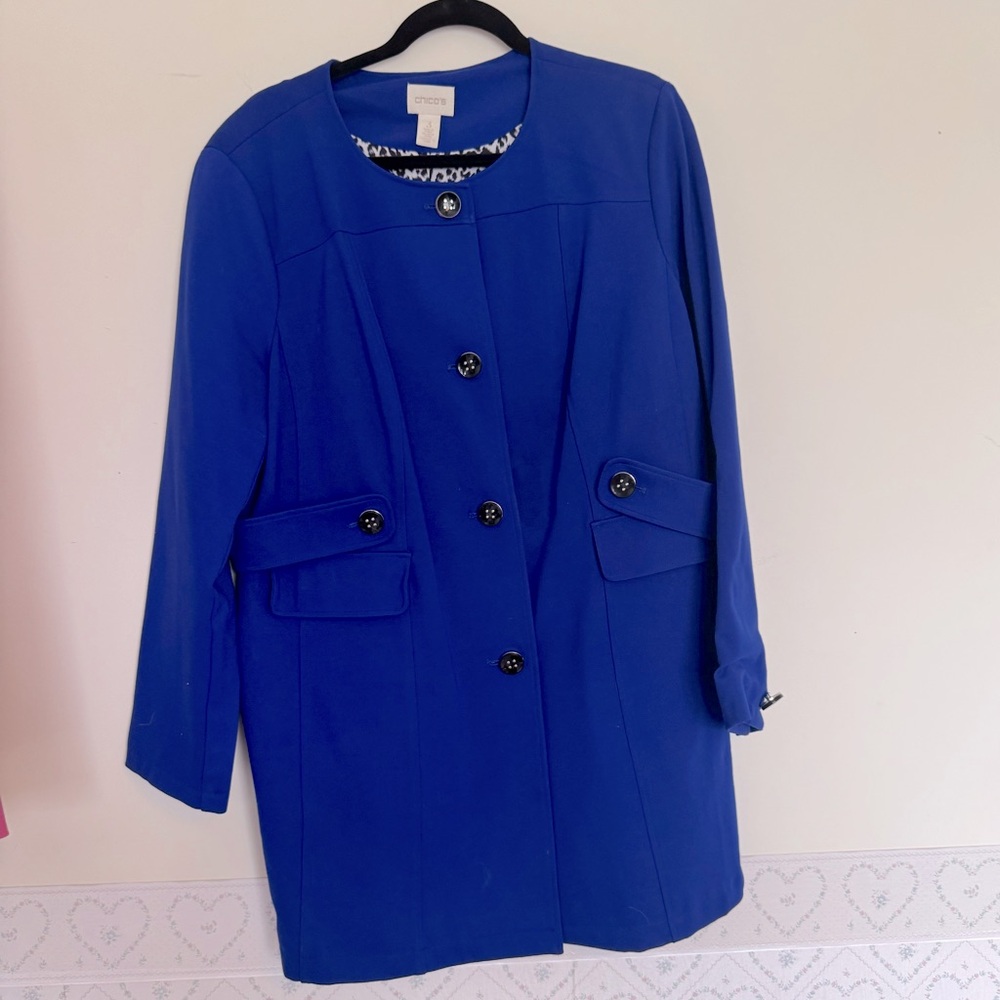 Chico's Royal Blue Long Button Coat